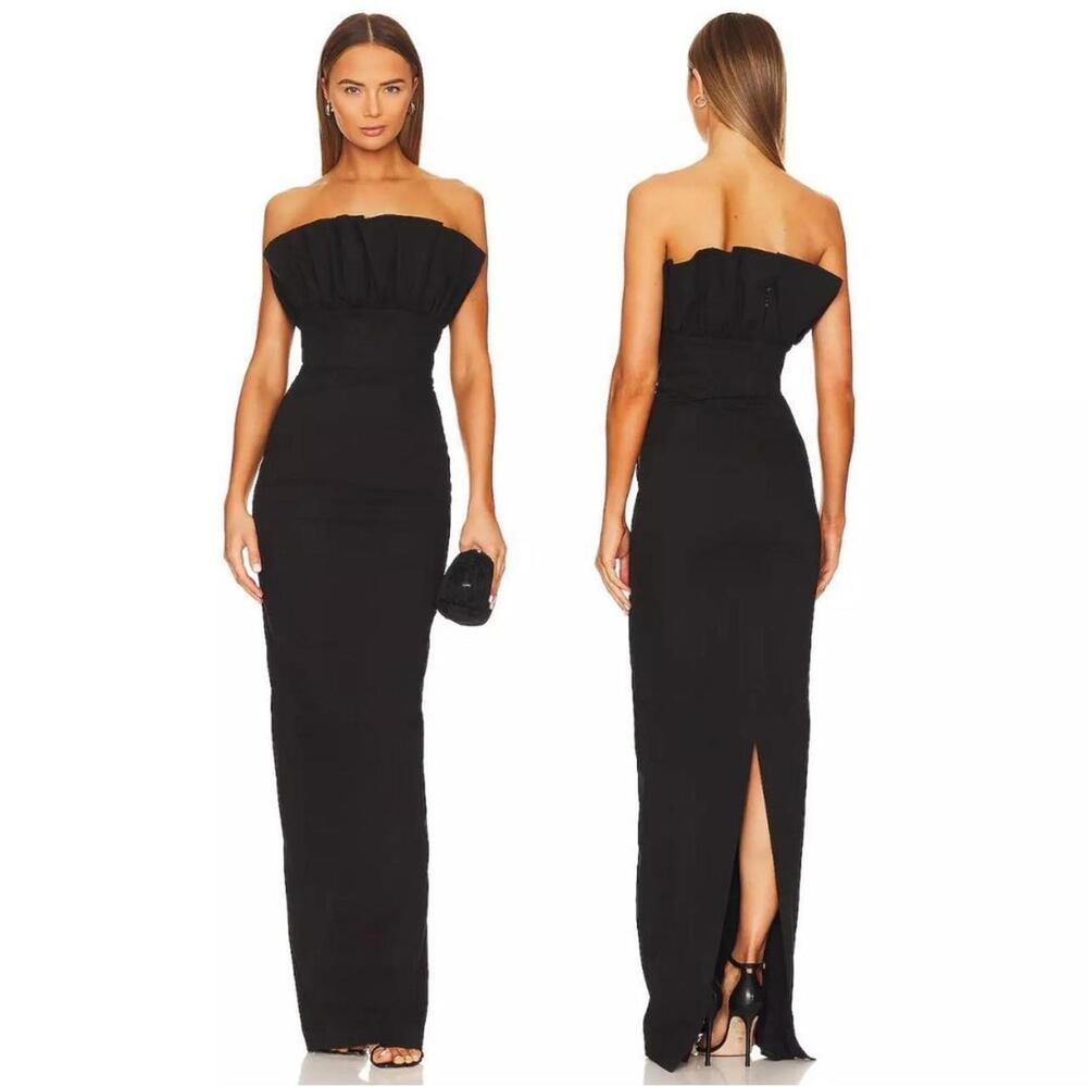 Chic Strapless Black Evening Gown